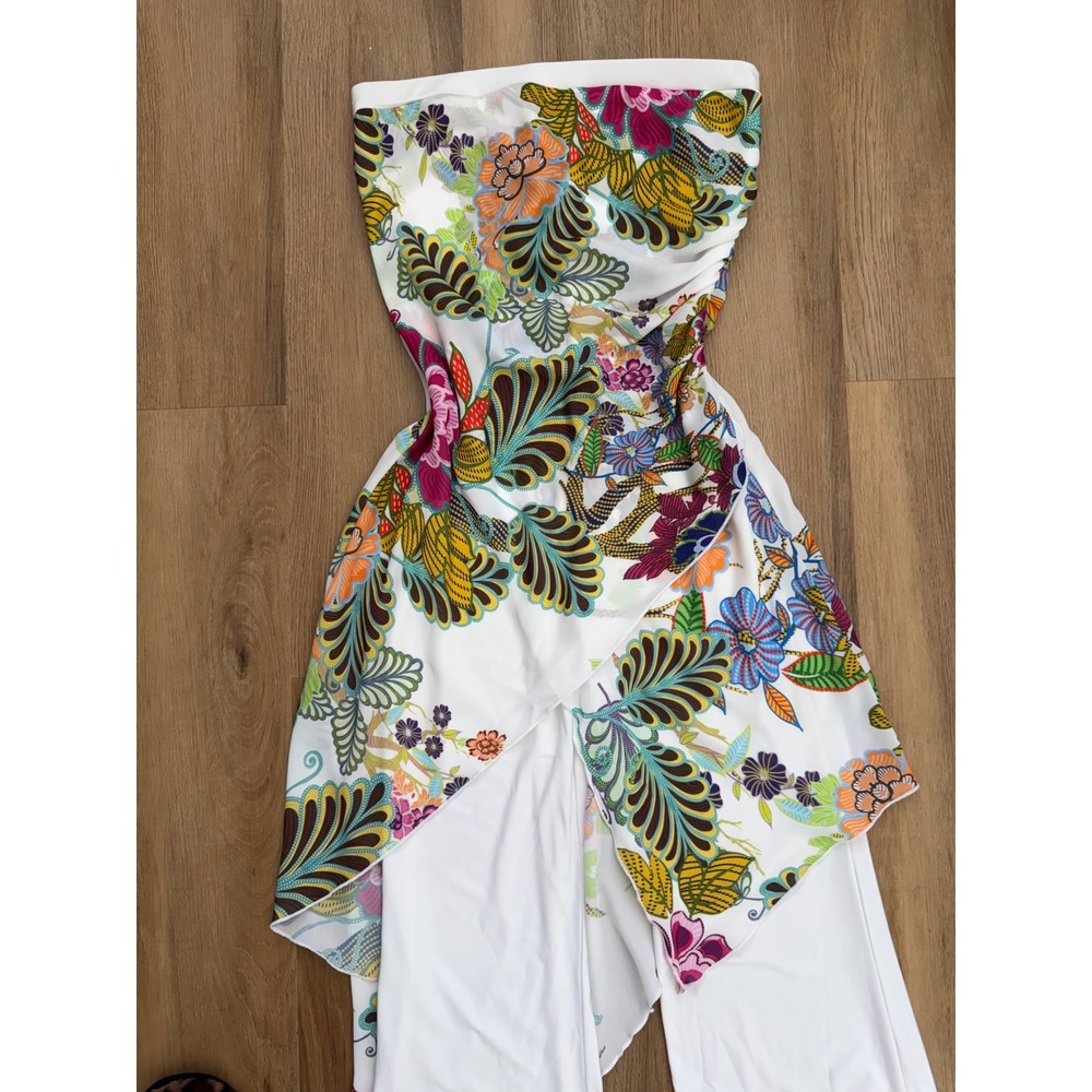 Joseph Ribkoff Floral Strapless Jumpsuit Wide Leg Asymmetrical Y2K Tropical 8 - Picture 3 of 8